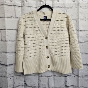 GAP Cream Textured Button-Up Cardigan Size S